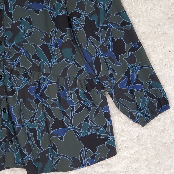 Logo Lori Goldstein Women Stretch Shirt Size Medium Floral Button Office Artsy - Picture 2 of 12